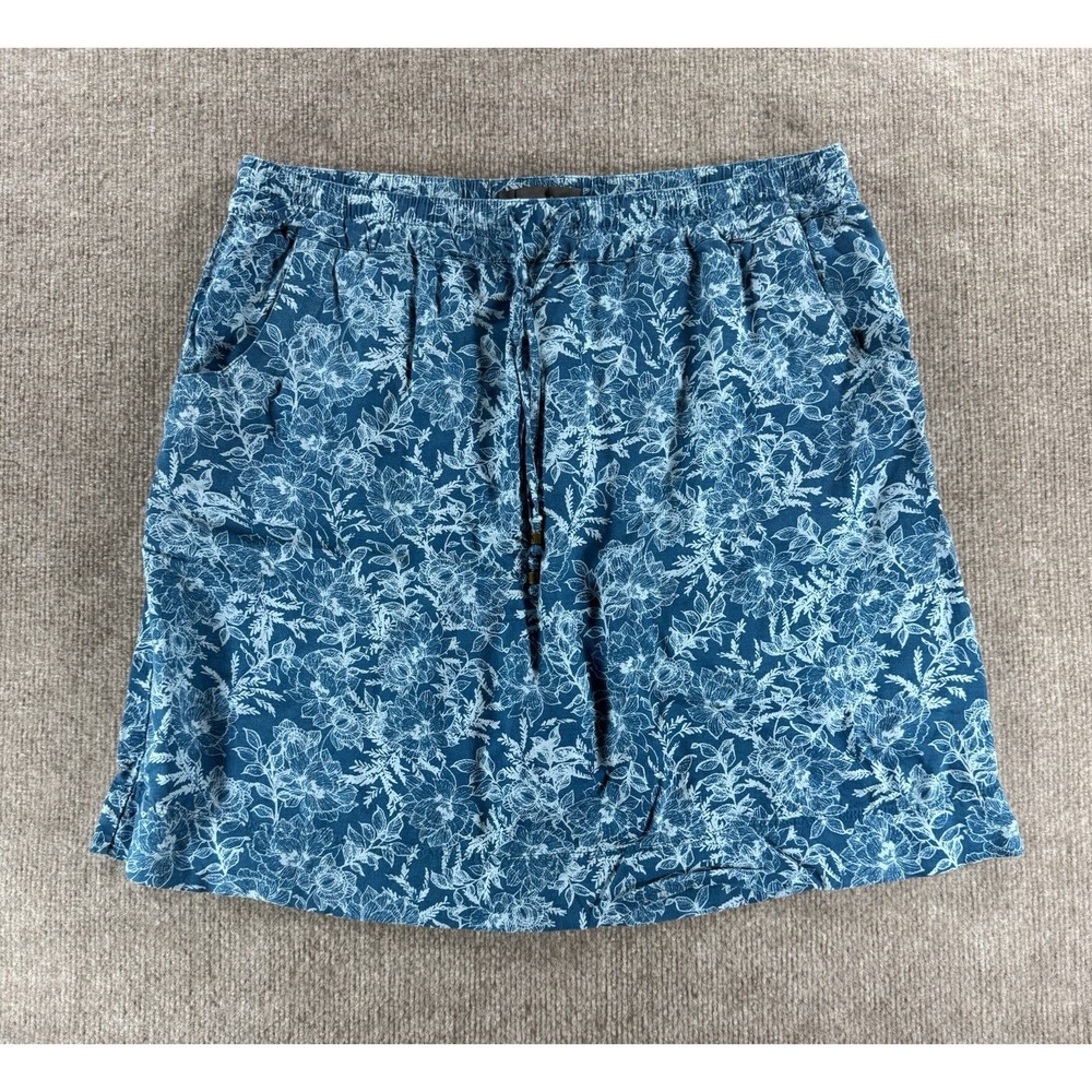 Eddie Bauer Women's L Blue Floral Skirt Elastic Waist Rayon Pockets Casual Beach